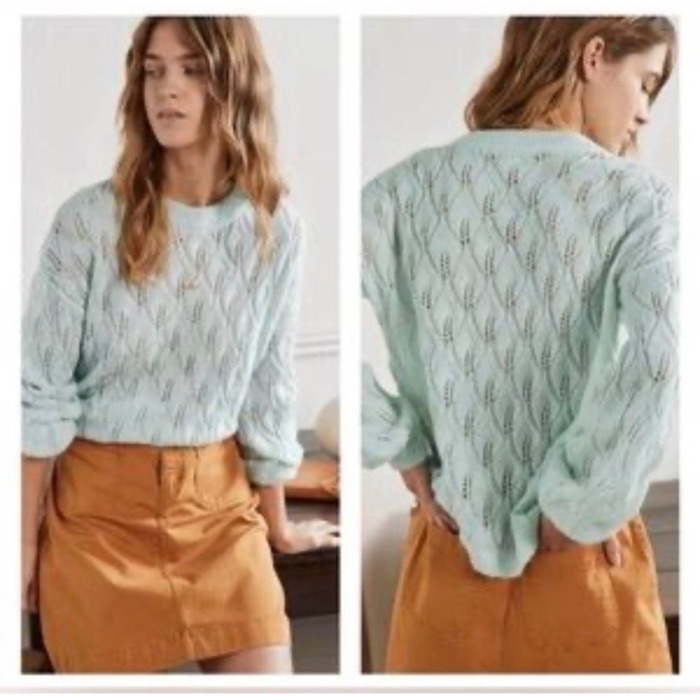 Boden Green Crew Neck Sweater with Cable Knit Design Wool Alpaca Blend  Womens 2